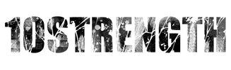 Text '10 STRENGTH' with a black and white distressed effect on a white background